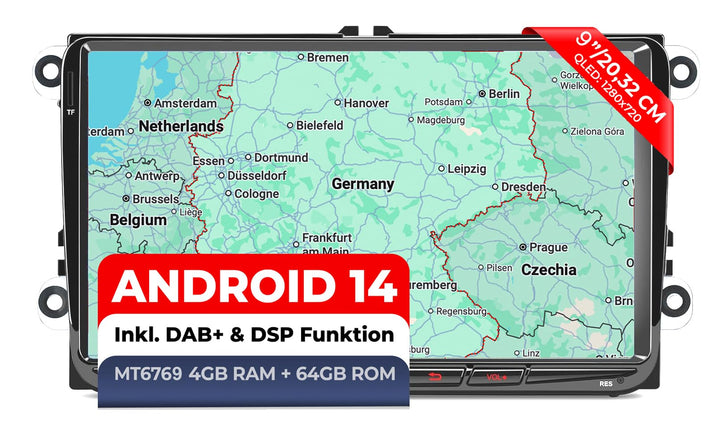 M.I.C. AV9-L3 Android 14 Autoradio mit Navigation: MediaTek MT6769V, 4GB+64GB, 9 Zoll QLED Display,