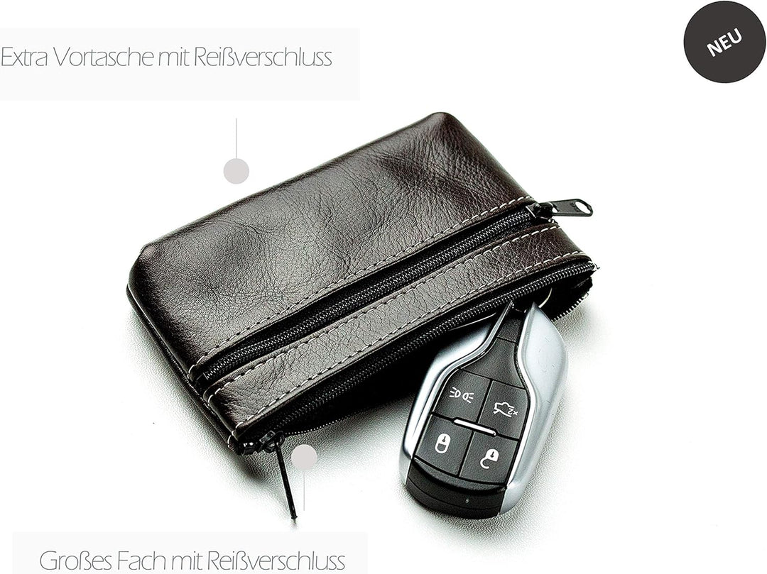 DELMON VARONE - Personalisierbares Schlüsseletui Vintage Leder Anilin braun, Schlüsseltasche mit Rei