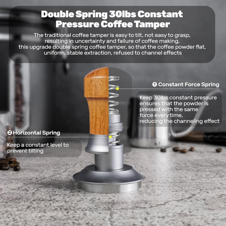Tamper 58mm, 30lbs Druckregulierend Calibrated Espresso Tamper, Federbelastet Anpressdruck Kaffee Ta