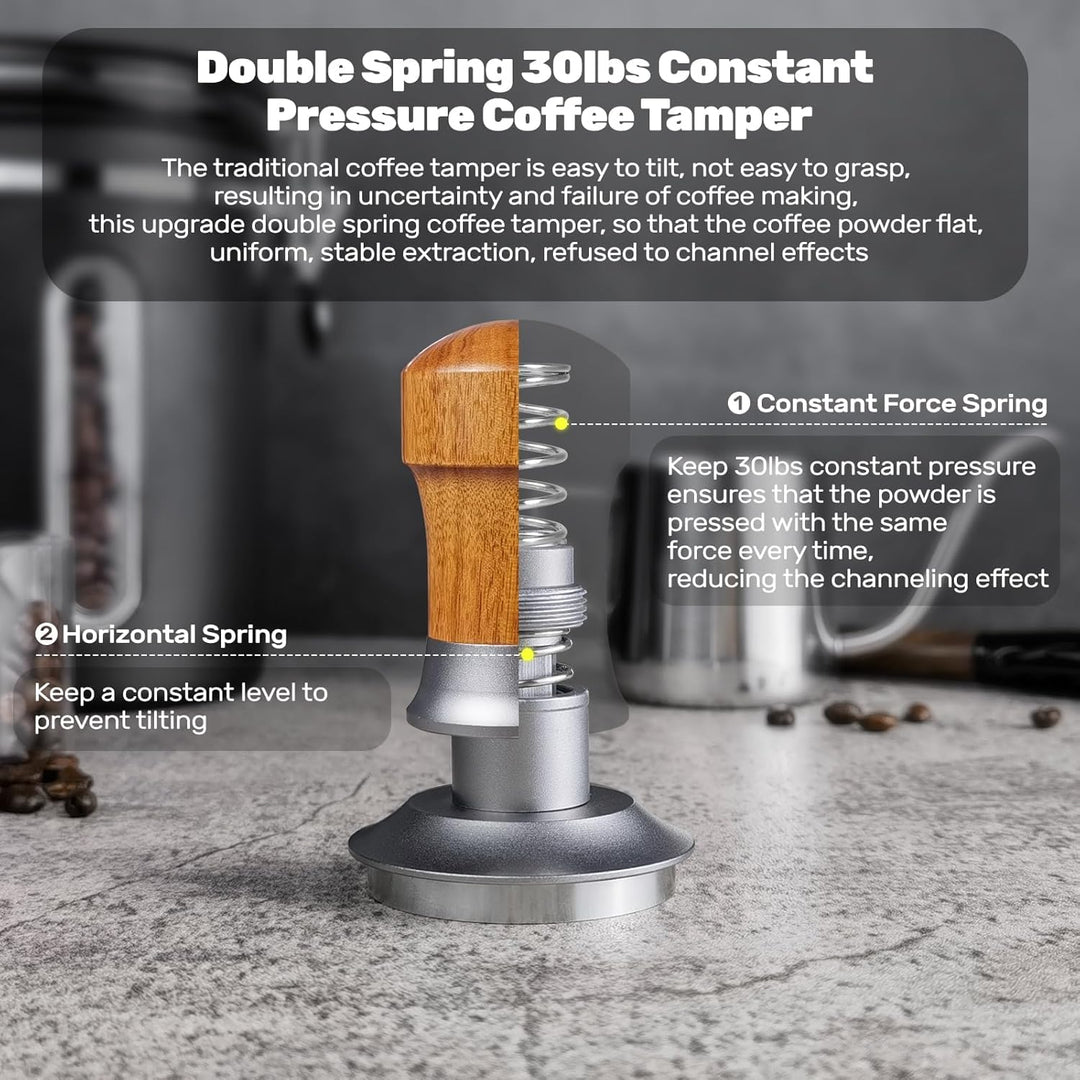 Tamper 58mm, 30lbs Druckregulierend Calibrated Espresso Tamper, Federbelastet Anpressdruck Kaffee Ta