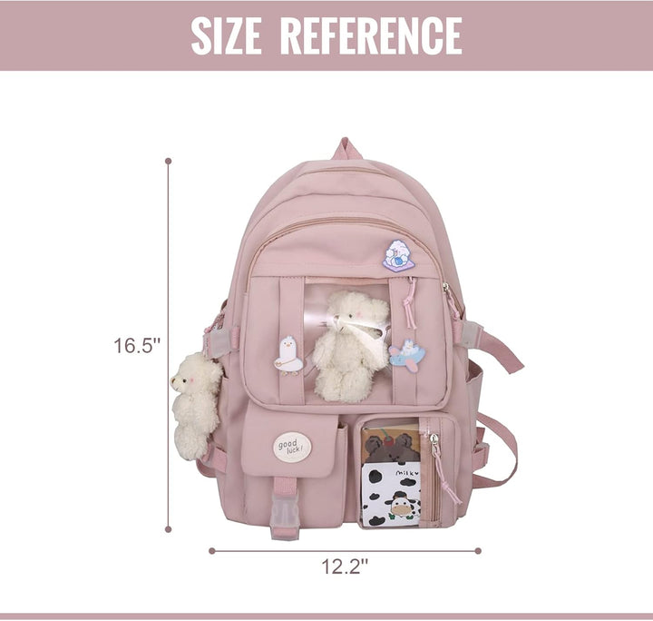 7VSTOHS Kawaii-Rucksack mit Kawaii-Anhänger und Zubehör für Teenager-Mädchen Rucksack-Schule Aesthet