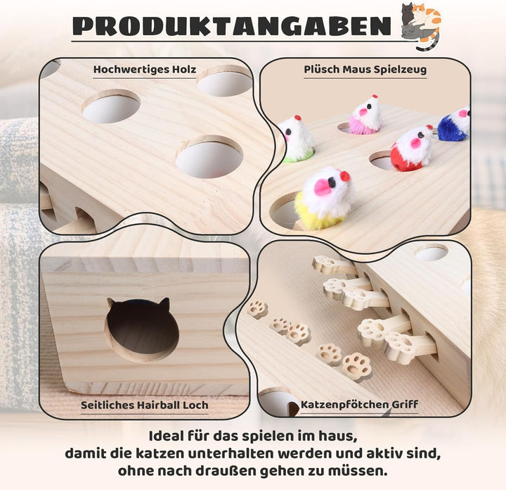 Interaktives Katzenspielzeug Holz Spielzeug, Katzenspielzeug Selbstbeschäftigung Puzzle Box mit Spie