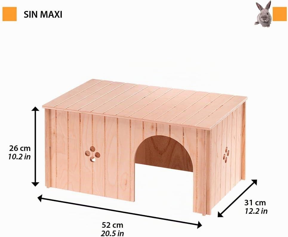 Ferplast Kaninchenhaus SIN MAXI, Widderkaninchen, FSC-Holz, Fronteingang, Luftlöcher 52 x 31 x h 26
