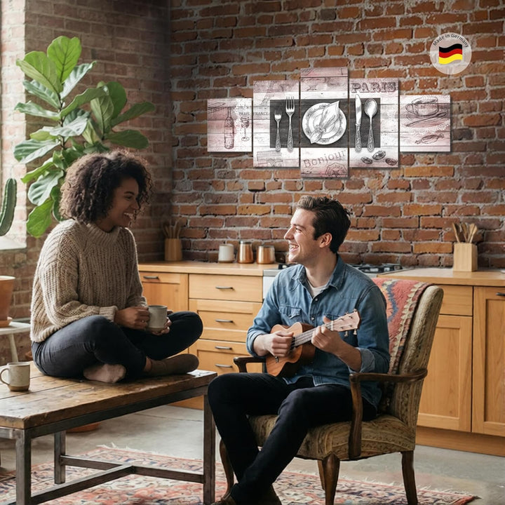 Runa Art Bild Esszimmer Küchenbilder Küche Abstrakt 5 Teilig Kaffee Grau Rosa Wandbilder auf Vlies L