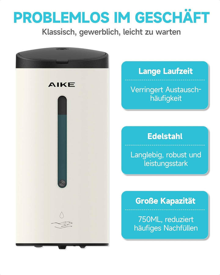 AIKE AK1205 Seifenspender Automatisch Wandbefestigung Edelstahl, 800ml Kommerzieller Automatischer F