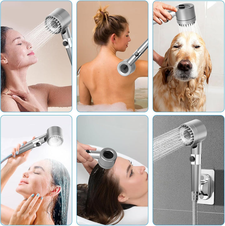 Duschkopf mit Filter, Hochdruck Handbrause mit 2 M Schlauch, Brausekopf Dusche, 4 Strahlarten, Dusch