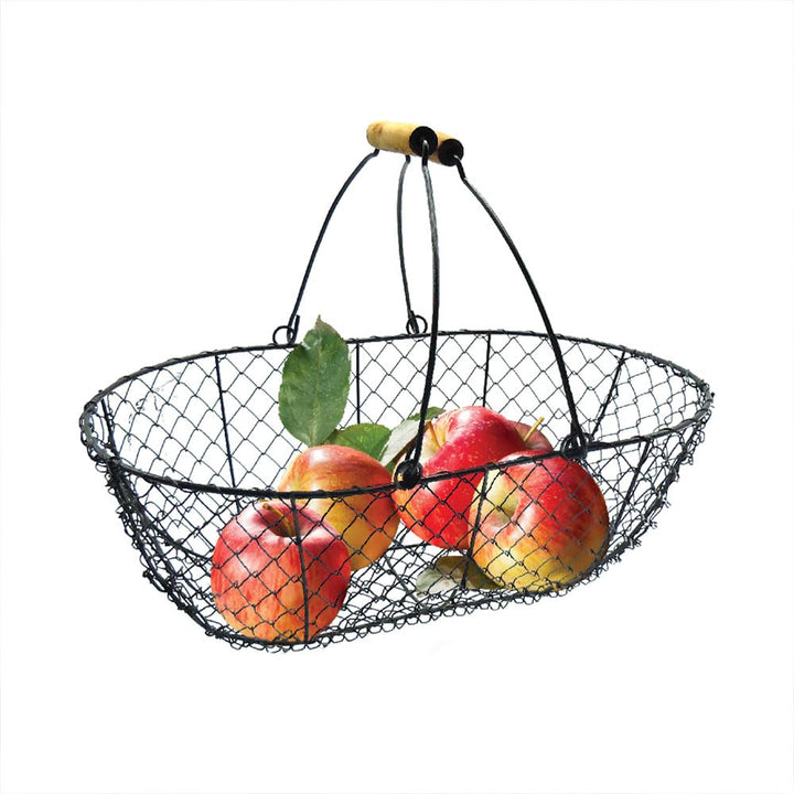 TERRE JARDIN - Erntekorb aus schwarzem Metall mit Holzgriffen, 8 l