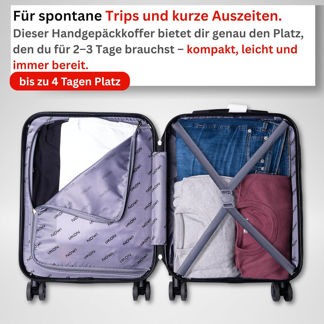 NOWI Bergamo Reisekoffer - Wasserabweisend, 8 Rollen 360° Drehbar, Teleskopgestänge, Voll gefütterte