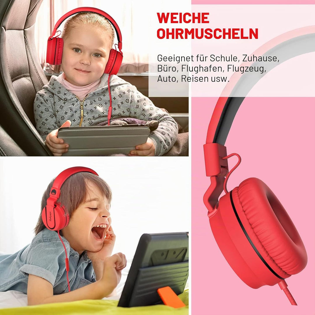 Rockpapa 952 Kinder Kopfhörer mit Kabel, Kopfhörer Kinder Mädchen, HD Mikrofon, Klinke 3.5 mm, Faltb