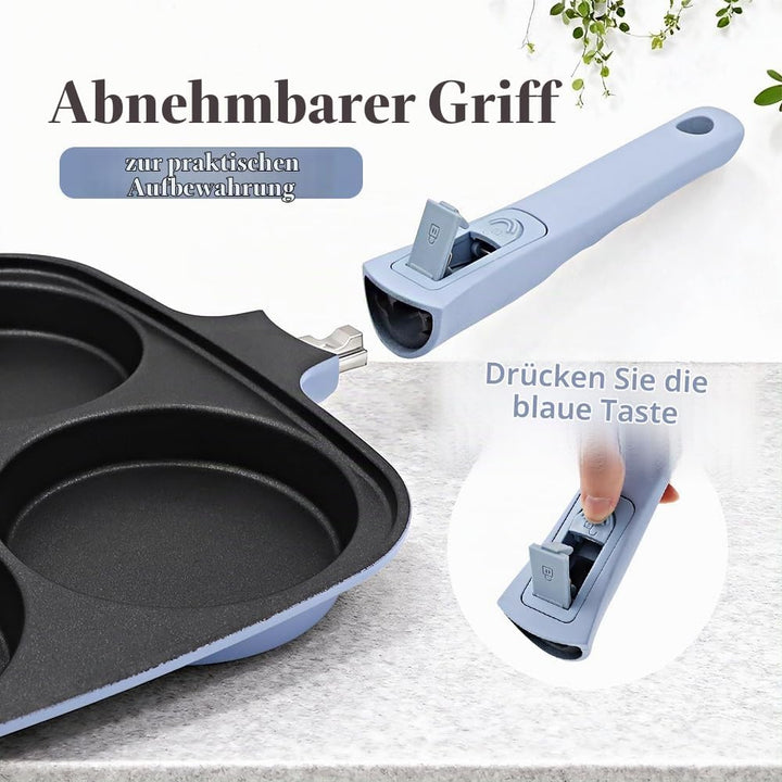 Pfannenset 2-teilig, Spiegeleipfanne mit Deckel 4 Loch + Grillpfanne Induktion 26 x 24 cm, Abnehmbar