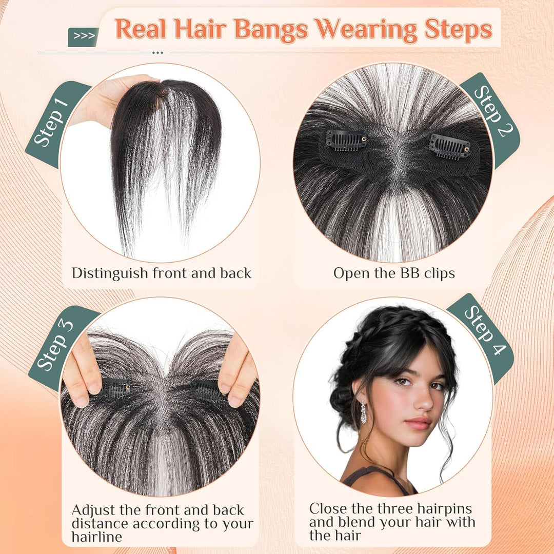 Benehair Echthaar Hair Topper für Frauen, 100% Echthaar Topper Seitenpony, 9g Haarverdichtung für Dü