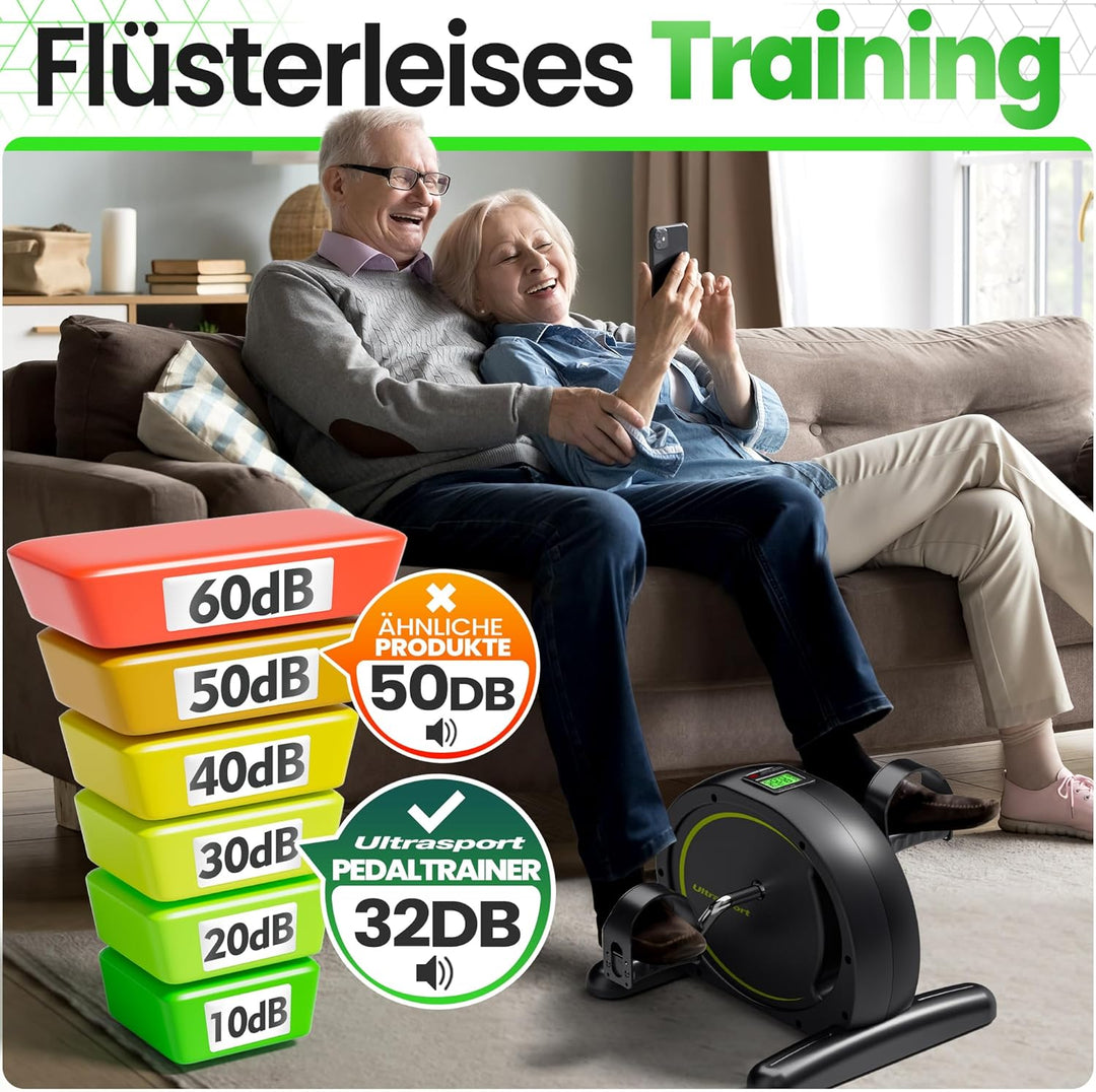 Ultrasport Pedaltrainer für Zuhause CE Zertifiziert inkl. Antirutsch-Matte und Gurt I Extraleiser Ar