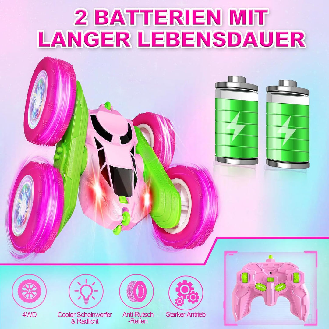 Ferngesteuertes Auto, 2.4Ghz Doppelseitig 360° drehbarer RC Crawler mit Scheinwerfern Radlichtern, 4