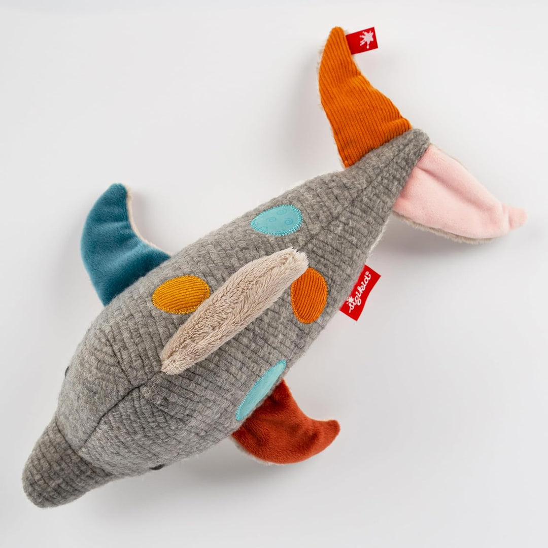 sigikid 43221 Kuscheltier Delfin Patchwork Sweety, Yellow für Mädchen und Jungen von 0 bis 8 Jahren