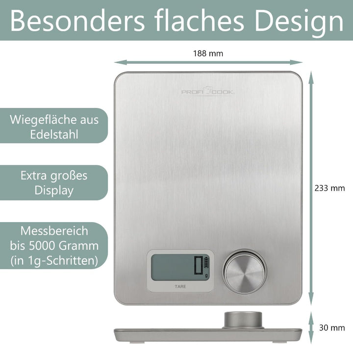 ProfiCook® Küchenwaage ohne Batterien | Küchenwaage digital mit kinetischer Energie | Waage mit Mess