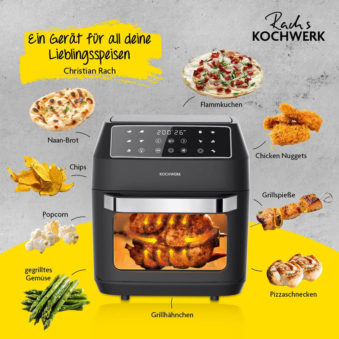 Rachs KOCHWERK Digitale Heissluftfritteuse 12 Liter mit XXL-Zubehörpaket | Ofen, Grill & Fritteuse m