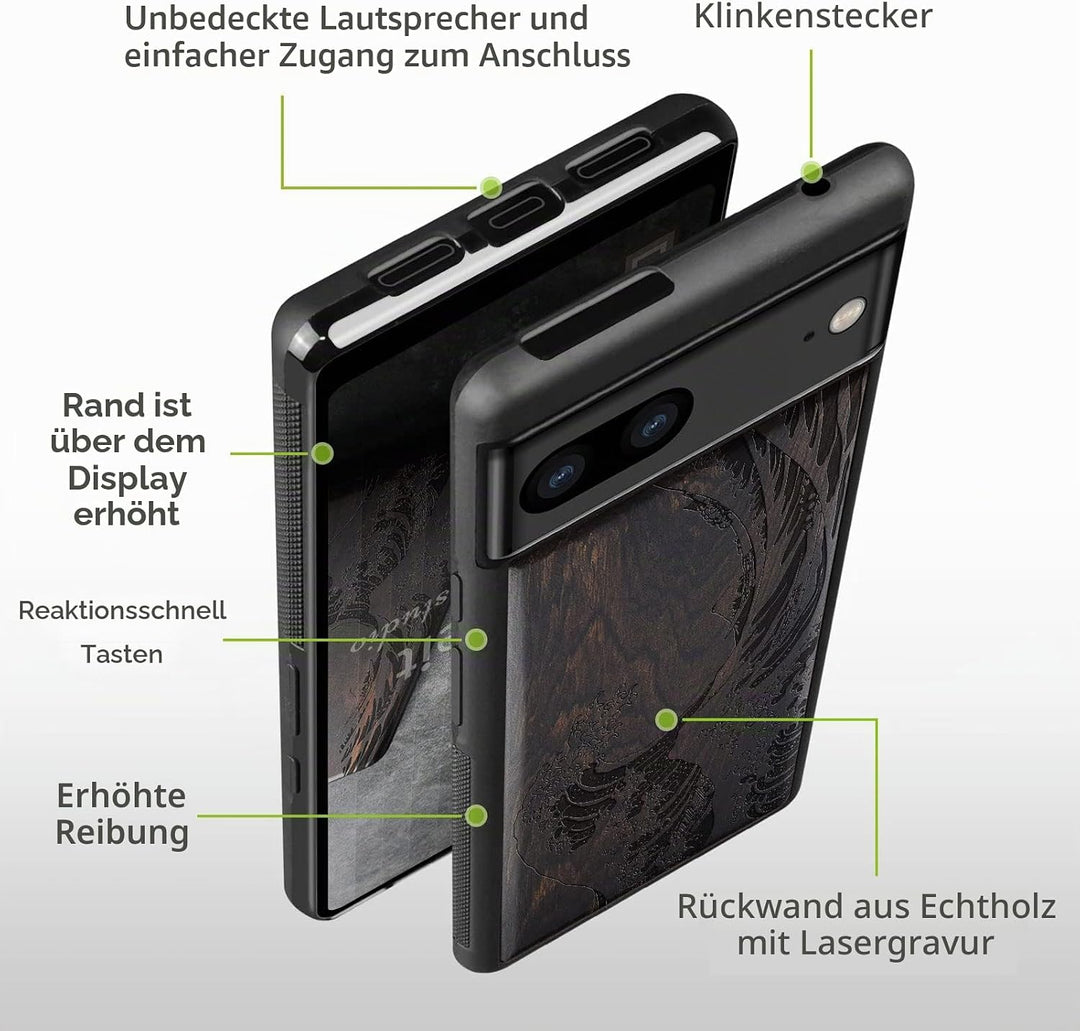 Carveit Handyhülle für Google Pixel 7 Case [Holz und TPU Silikon Hybrid hülle] Stossfeste Stossstang