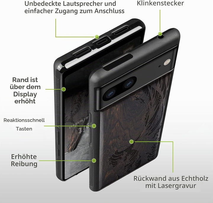 Carveit Handyhülle für Google Pixel 7 Case [Holz und TPU Silikon Hybrid hülle] Stossfeste Stossstang