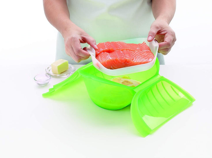 Lékué Dampfbox mit Einlegeboden, 500 ml, Platin-Silikon, grün Grün 500 ml, Grün 500 ml