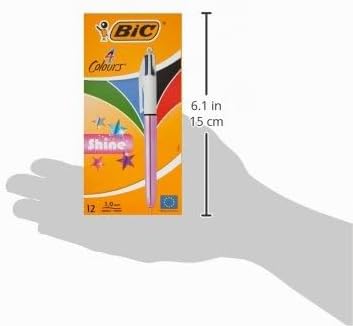 BIC 4 Farben Kugelschreiber Set 4 Colours Shine, Schaft in metallic pink, 12er Pack, Ideal für das B