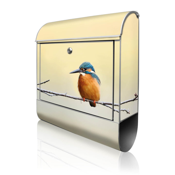banjado® Design Briefkasten mit Motiv Pause 39x47x14cm &amp; 2 Schlüssel - Briefkasten Stahl Silber mit