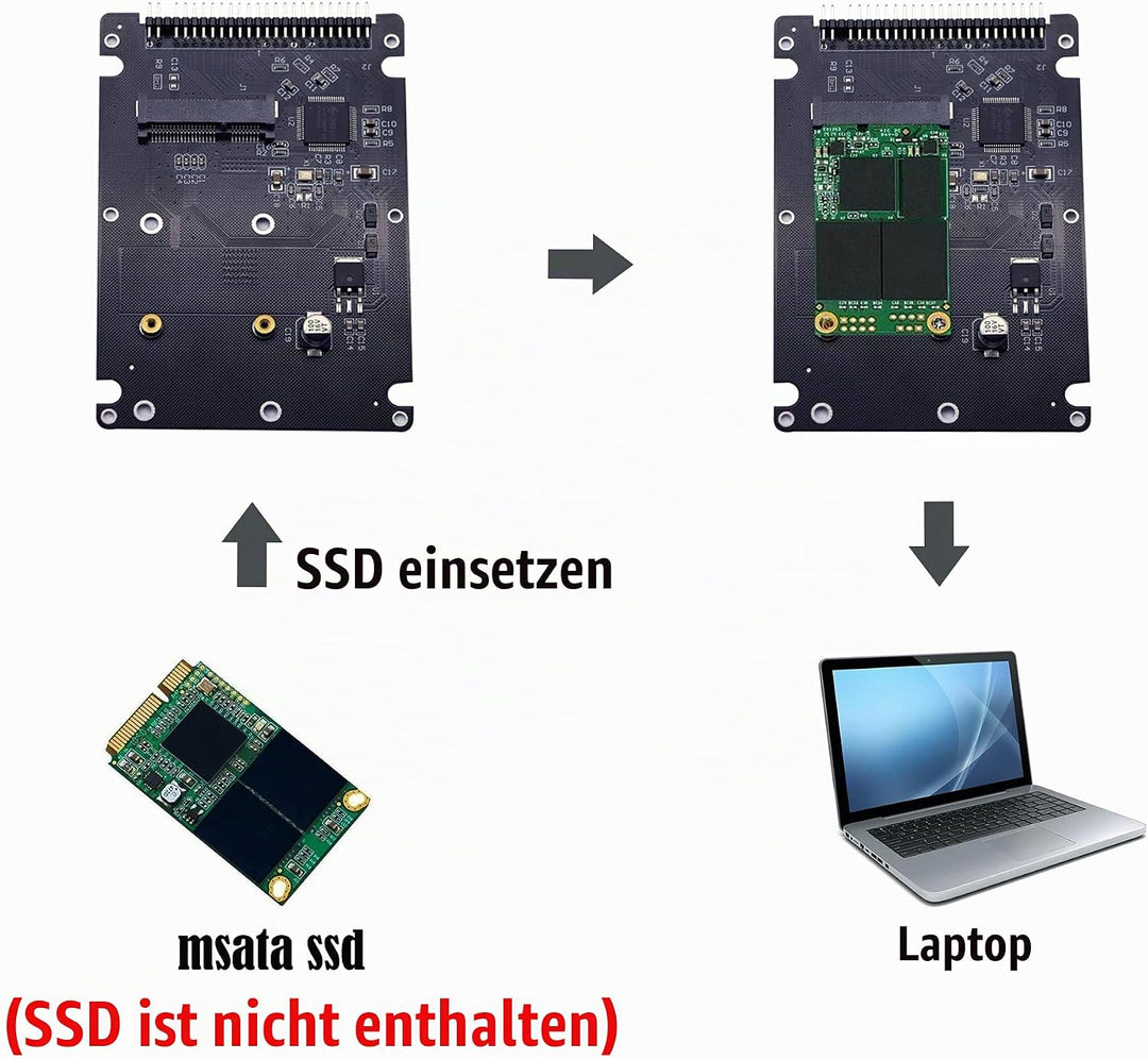 GINTOOYUN MSATA Mini PCI-E SSD auf 2,5-Zoll-IDE 44Pin-Konverterkarte mit Shell, Schwarz für Notebook