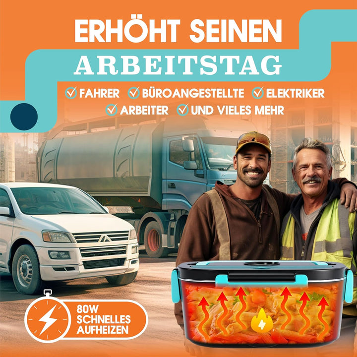 TRAVELISIMO Elektrische Lunchbox 3-in-1 für Auto LKW und Arbeit, 12V+24V+220V, erhitzt Lebensmittel