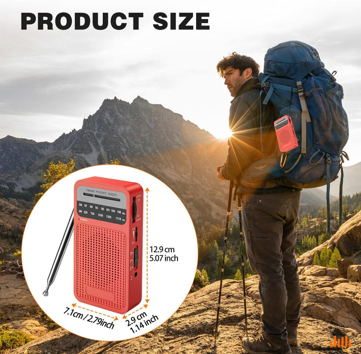 Taschenradio Batteriebetrieben FM/AM, Kleines Radio mit Eingebautem Stereolautsprecher/Kopfhöreransc