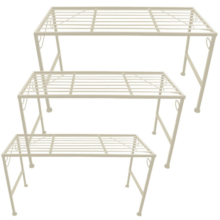 PrimoLiving Metall XL Blumentreppe 3-teilig creme - Klappbare 3-stufige Blumenbank Metall-Bank Blume