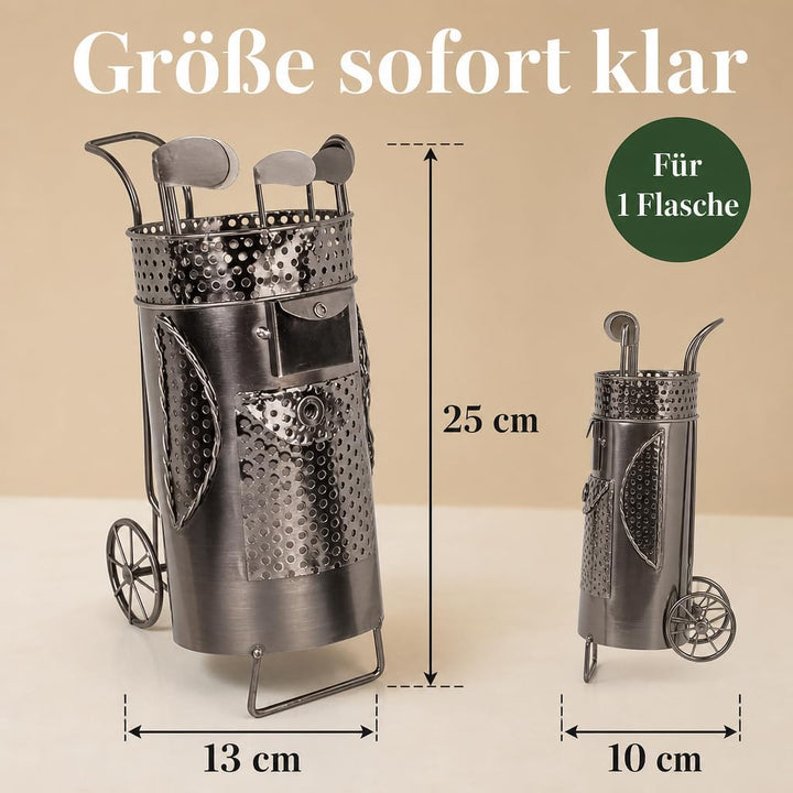 MIJOMA Weinflaschenhalter Golftasche aus Metall – Deko-Weinständer für 1 Flasche, Handarbeit, Golf M
