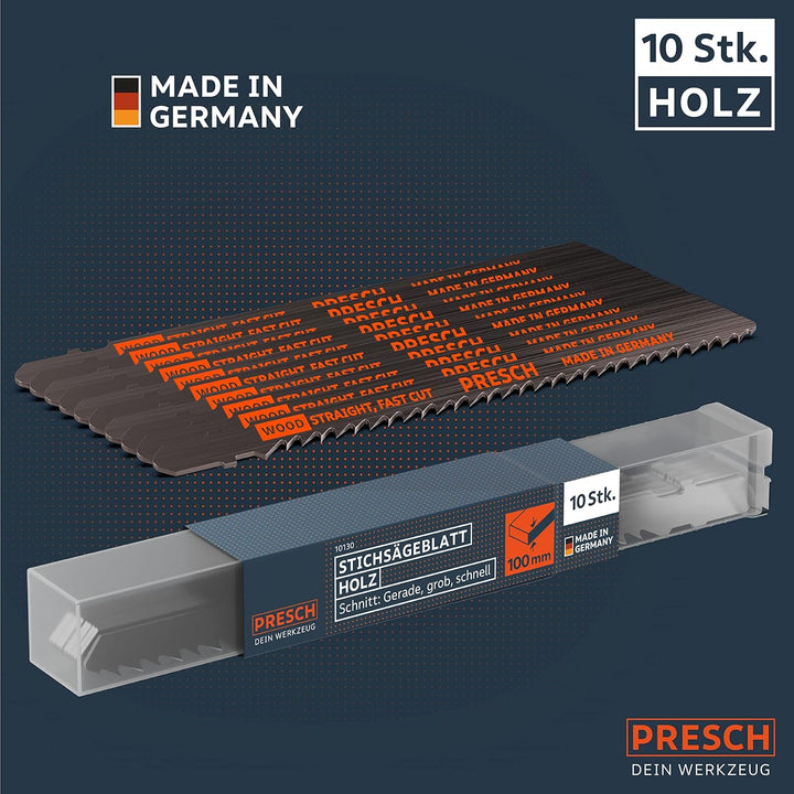 Presch Stichsägeblätter Holz 10 Stk. (Lang) - Extrem schneller, gerader Schnitt (5-100mm) - Profi St