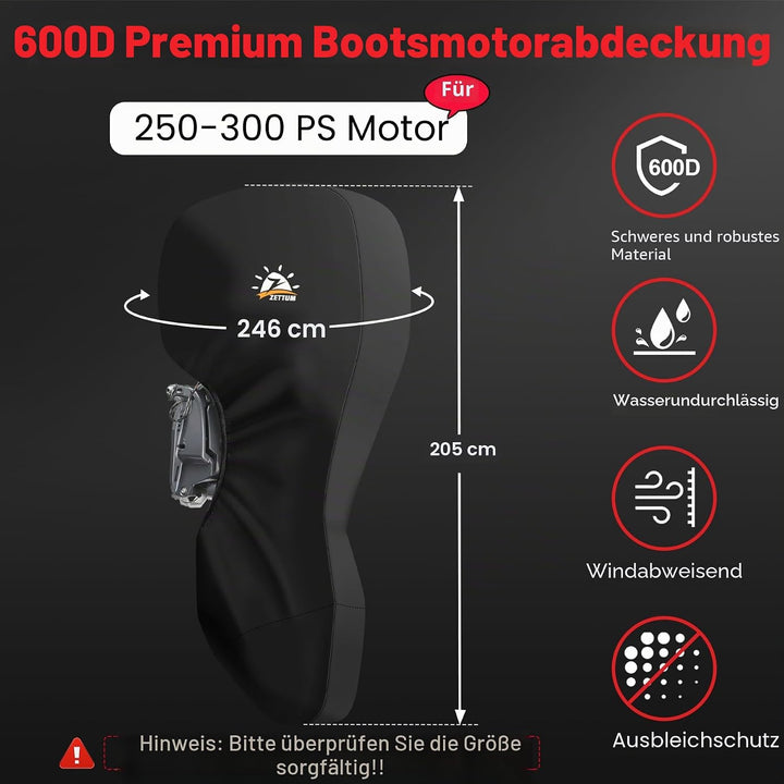 Zettum Aussenborder Abdeckung für Motoren von 250 bis 300 PS, 600D Bootsmotorabdeckung Wasserdicht &amp;