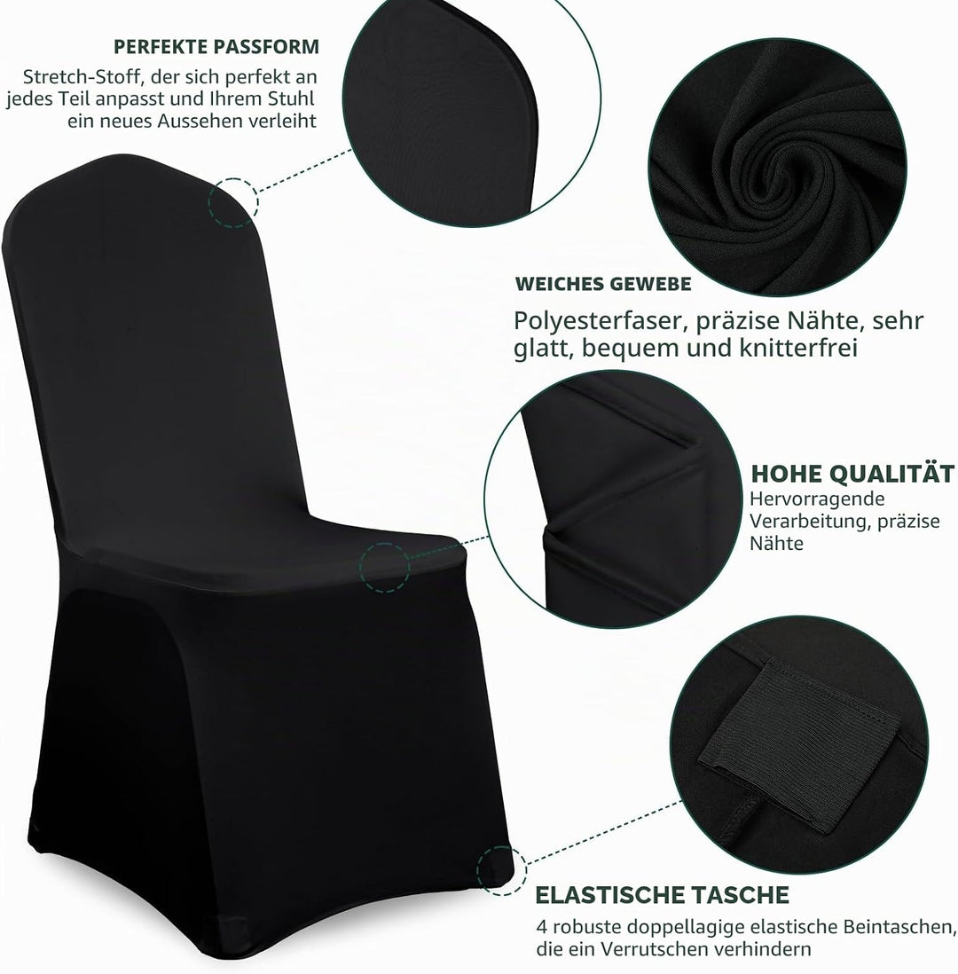 Showgeous 50 Stück Stuhlhussen Schwarz - Polyester Spandex Lycra Stretch - Universelle Waschbare für