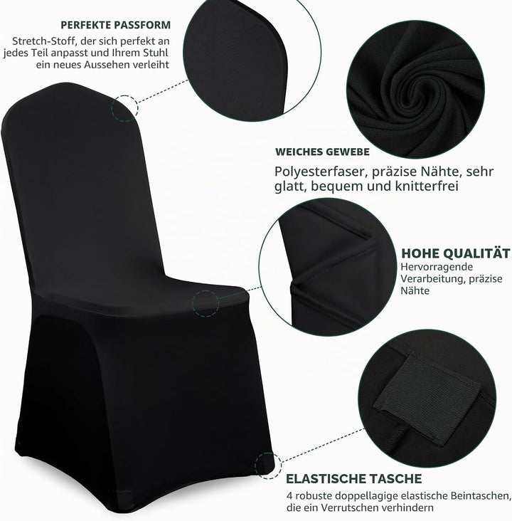 Showgeous 50 Stück Stuhlhussen Schwarz - Polyester Spandex Lycra Stretch - Universelle Waschbare für