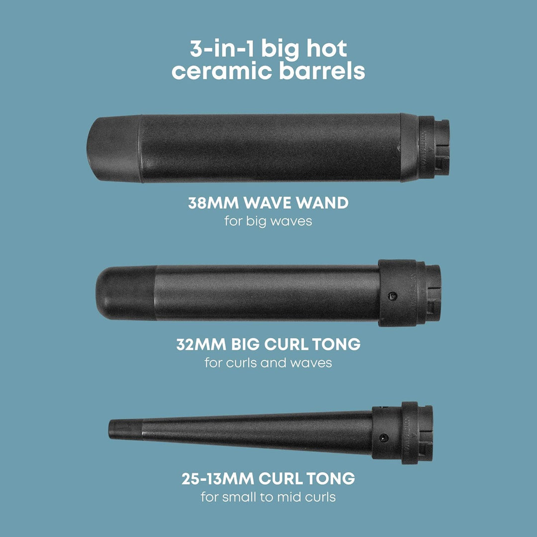 REVAMP Multiform 3-in-1 Curl & Waves Haarstyler – Lockenstab-Set mit 3 Keramikaufsätzen, Stylingstab