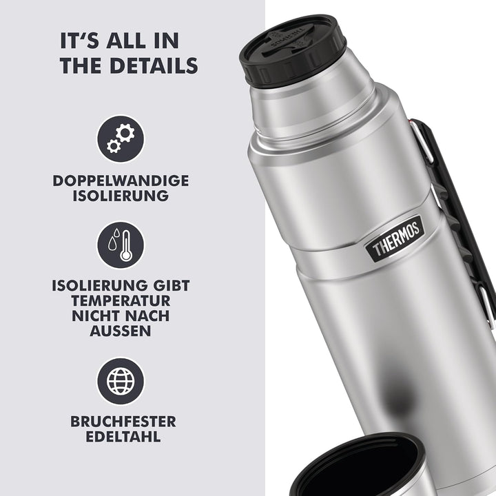 Thermos 4003.205.120 Isolierflasche Stainless King, 1,2 L, Edelstahl mattiert Edelstahl 1,2 l mit Gr