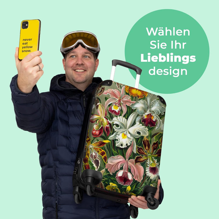 NoBoringSuitcases.com® Koffer gross Trolley Rollkoffer Reisekoffer mit 4 Rollen Fotokoffer - Blumen