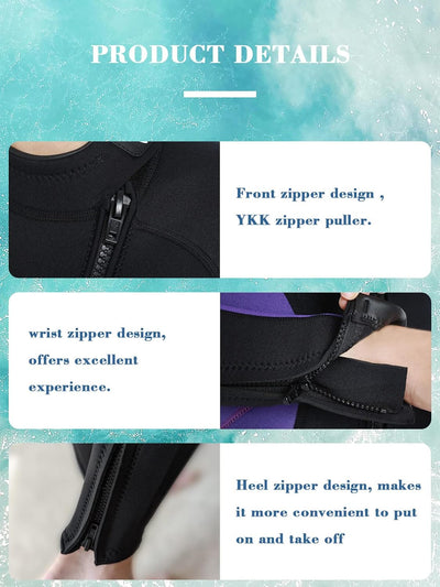 KREVZ 3mm Neoprenanzug Neopren Tauchanzüge Ganzkörper-Tauchanzüge, Frontreissverschluss Langarm Stre