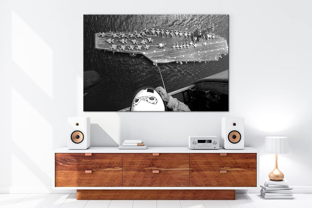 Flugzeugträger der Marine Format: 80x60 Effekt: Schwarz&Weiss als Leinwandbild, Motiv fertig gerahmt