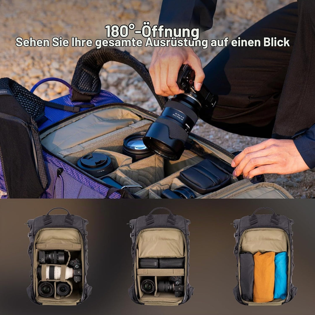 PGYTECH OnePro Ultralight Kamerarucksack Erweiterbar 20L-40L Outdoor Reisen Schwarz 20L, Schwarz 20L