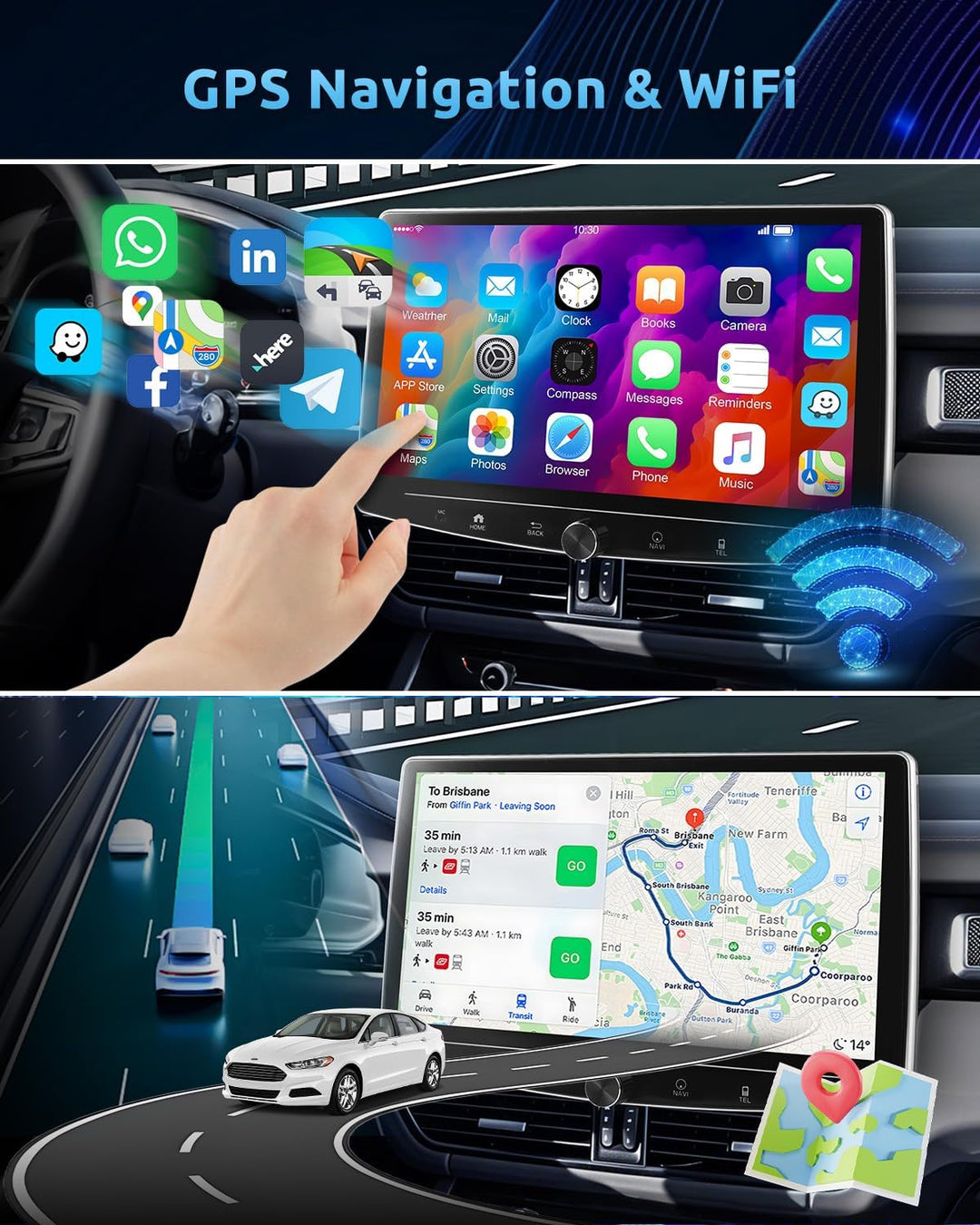 ESSGOO Single Din Android14 Autoradio mit Wireless Carplay und Android Auto,10.1 Zoll IPS-HD Touchsc