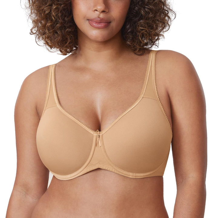 DELIMIRA Damen mit Bügel Nahtlose Vollschalen T-Shirt BH Gepolstert Grosse Grössen 70C Natürlich, 70