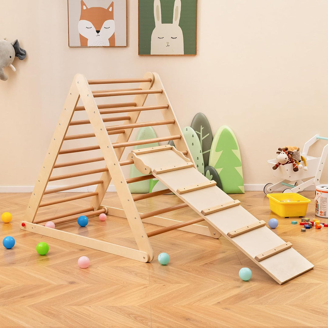 DREAMADE Kletterdreieck mit Rampe, klappbar Kletterspielzeug Holzdreieck aus Massivholz, Indoor Klet