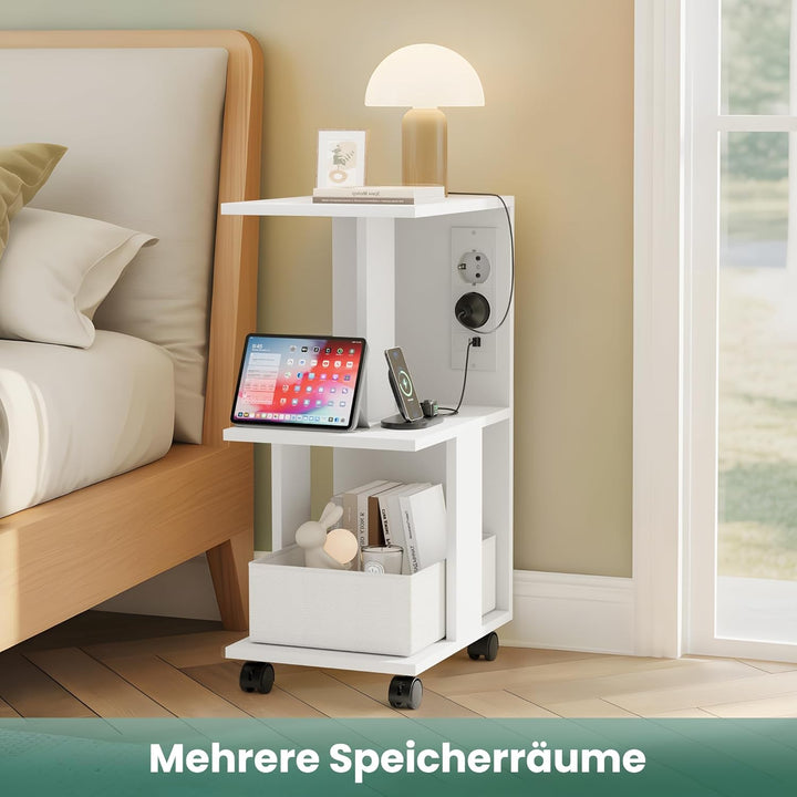 Pamapic Beistelltisch, Nachttisch mit Steckdose, Beistelltisch Schmal, 3 Ablagen C-Form Sofatisch,Co