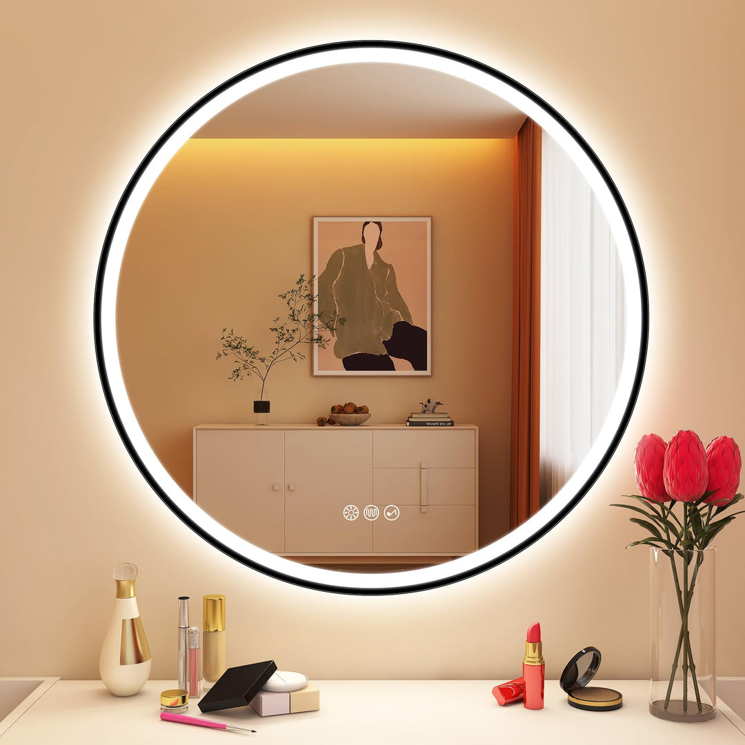 STARLEAD Badspiegel-Rund-mit-Beleuchtung 70cm Diameter, LED-Spiegel-Rund mit Bluetooth, Dimmbar, 3 L