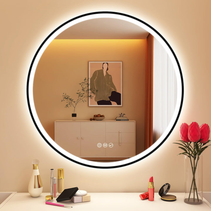 STARLEAD Badspiegel-Rund-mit-Beleuchtung 70cm Diameter, LED-Spiegel-Rund mit Bluetooth, Dimmbar, 3 L