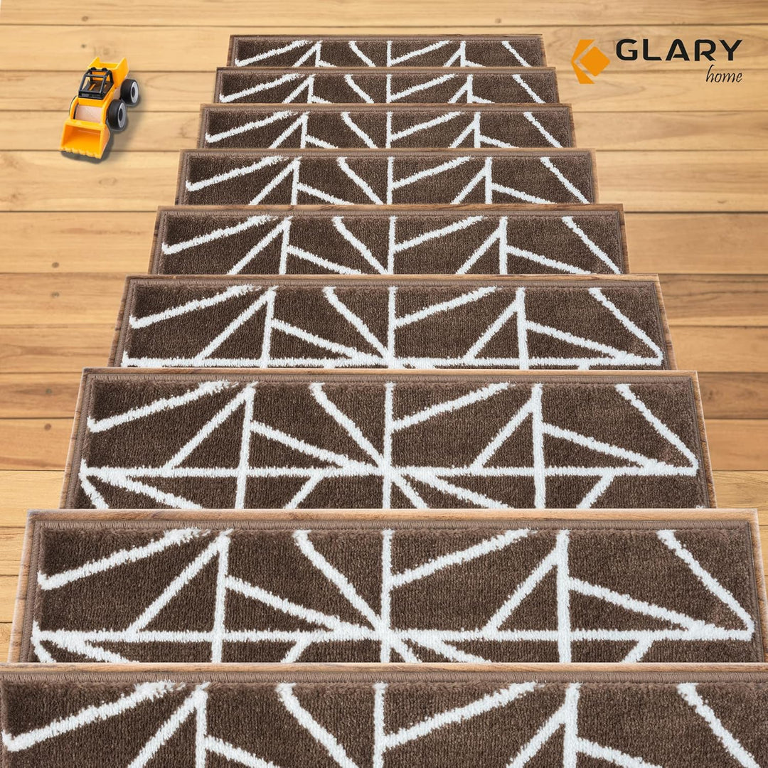 Glary Home 15er Set Stufenmatten 22cm x 71cm x 1.2cm Treppenteppich Selbstklebend / GH39A-WBRW (Drei