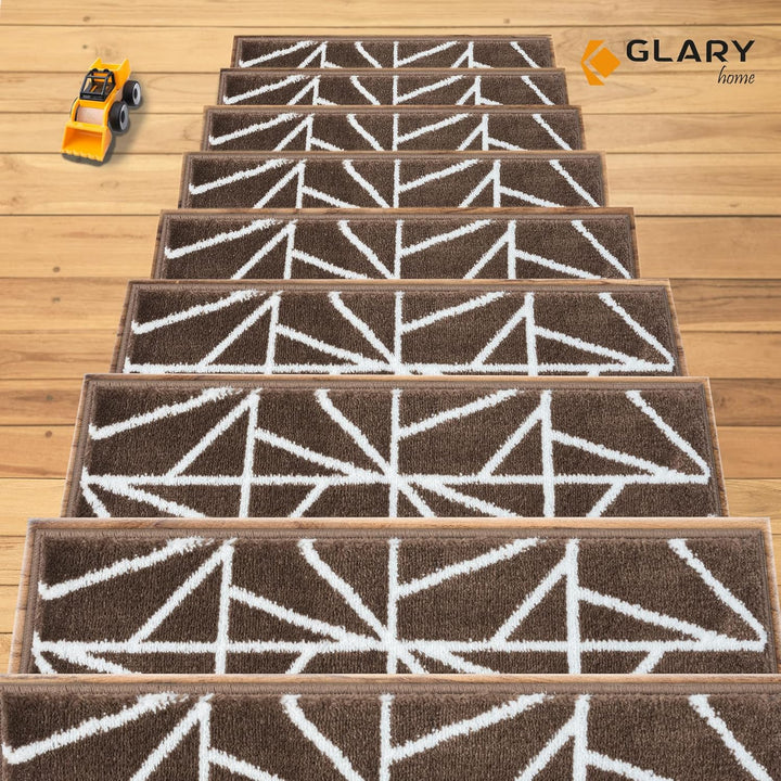 Glary Home 15er Set Stufenmatten 22cm x 71cm x 1.2cm Treppenteppich Selbstklebend / GH39A-WBRW (Drei