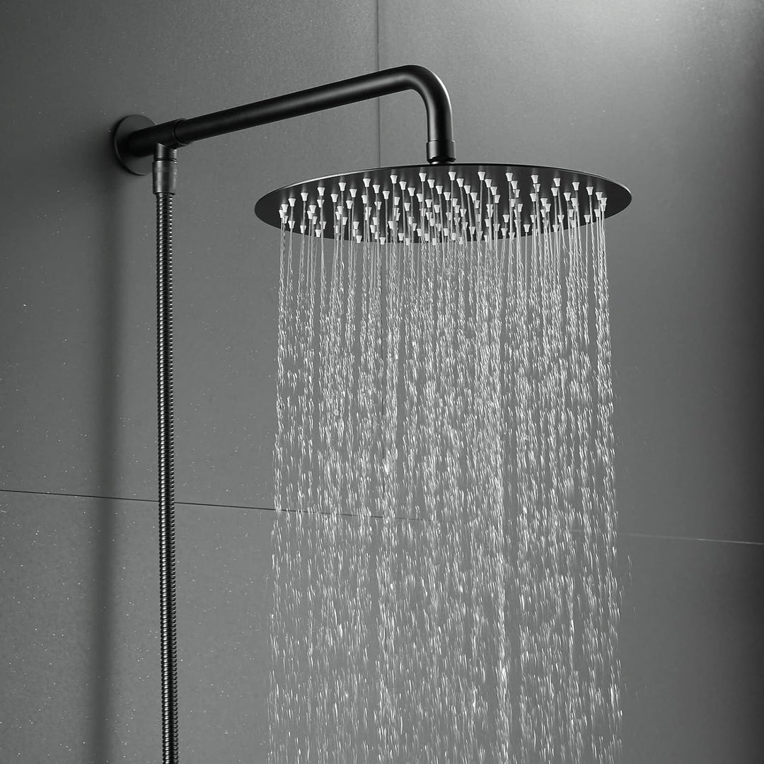 Schwarz Matt Duschkopf Regendusche mit Brausearm und Duschschlauch, 25 cm 25 Cm, Schwarz, 25 Cm, Sch