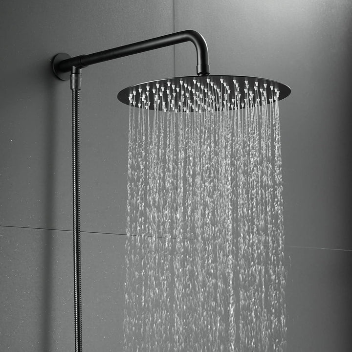 Schwarz Matt Duschkopf Regendusche mit Brausearm und Duschschlauch, 25 cm 25 Cm, Schwarz, 25 Cm, Sch